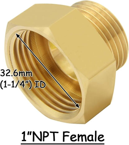 Brass Garden Hose Adapter 3/4"GHT Male to 1"NPT Female Thread Reducer Water Hose Nipple Reducing Convert Pipe Fittings Connector