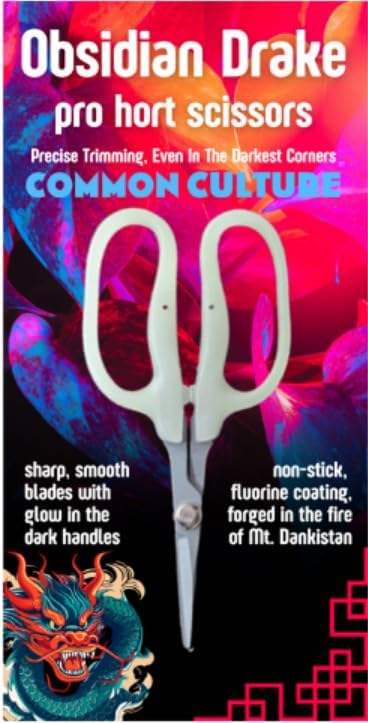 Obsidian Drake Pro Hort Trimming Scissors - Non-Stick Fluorine L-Shape Blade - Glow in the Dark - by Common Culture