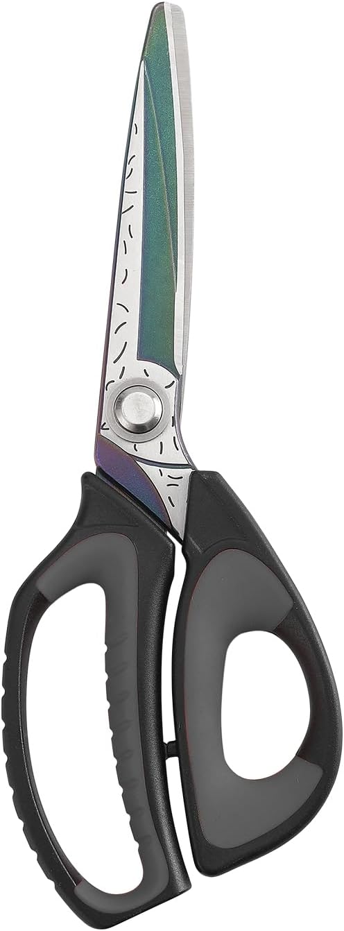 LIVINGO Heavy Duty Industrial Scissors: 10" Utility Stainless Steel Sharp Scissors all Purpose Premium Titanium Coating Forged Shop Shears for Household Pruning, Gardening, Construction, Black & Grey