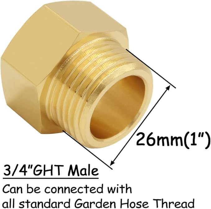 2PCS Brass Garden Hose Adapter 3/4"GHT Male to 3/4"NPT Female Thread Reducer Water Hose Nipple Reducing Convert Pipe Fittings Connector