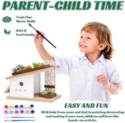 Modern Birdhouse Woodworking Kit, Build Your Own DIY Bird House Kit for Kids and Adults, DIY Woodcraft Building Projects with Paint Set
