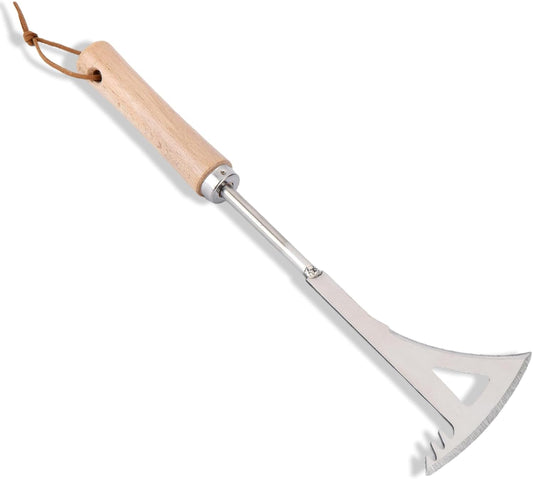 Crack Weeder, 13.4" Stainless Steel Crevice Weeding Tool with Wood Handle, L-Shaped Side-Walk Weed Puller Spatula, for Garden Lawn Yard Patio Terrace Paving Moss, Small Gardening Tool