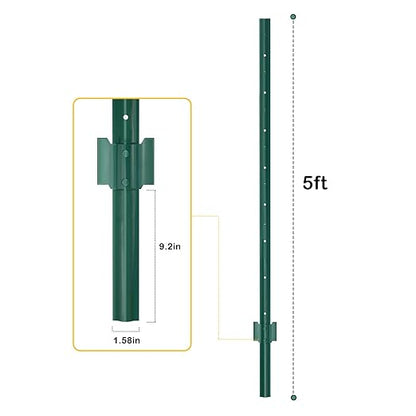 Metal Fence Post 5feet, Heavy Duty Garden Fence Post for Holding Wire Fence, Sign U Post Pack of 10 Sturdy Outdoor No Dig Fence Post for Garden Yard – Green
