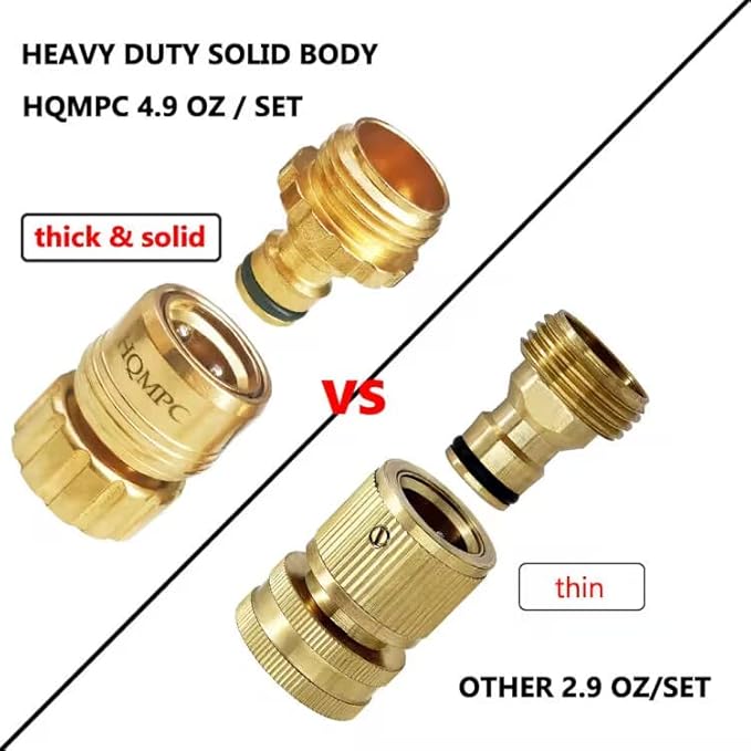 HQMPC No Pb Garden Hose Quick Connect Brass Hose Quick Connect Hose Quick Connect Fittings Water Hose Connectors 3/4" GHT (2 SETS)