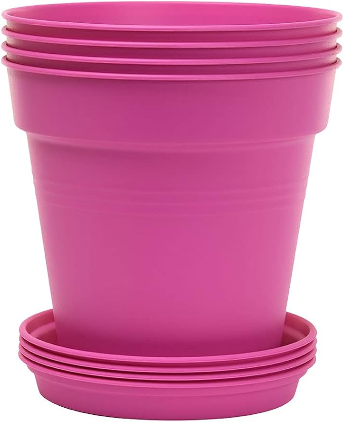 Mintra Home Garden Pots 4pk - Flowers, Herbs, Plants, Indoor, Outdoor, Colorful, Wholesale, Bulk (Fuchsia, 19cm Diameter (7.5in))