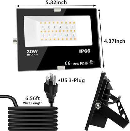 LED Flood Light Outdoor 30W, 300W Equivalent 3000LM Smart RGB Landscape Lighting with APP Control, DIY Scenes -Timing - Warm White 2700K -Color Changing Uplight, IP66, US Plug, No Remote MELPO(4 Pack)