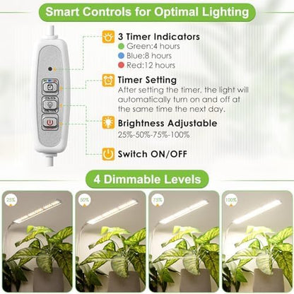 FOXGARDEN Grow Light for Indoor Plants Growing, Full Spectrum Gooseneck Plant Light for Indoor Plants,52 LED Bright Grow Lamp with Auto On/Off Timer 4/8/12H, 4 Dimmable Brightness, 2 Pack