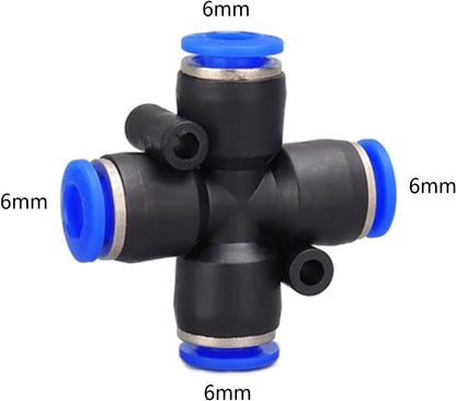 4 way 6mm OD Push to connect Fittings,push to connect air fittings, 4-way air line push connectors (5 Pcs)