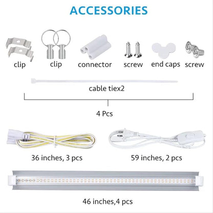 Grow Light for Indoor Plants,4ft T8, 180W(4 x 45W, 1080W Equivalent), Super Bright, Full Spectrum Sunlight Plant Light, LED Grow Lights for Indoor Plants, Greenhouse, 4-Pack
