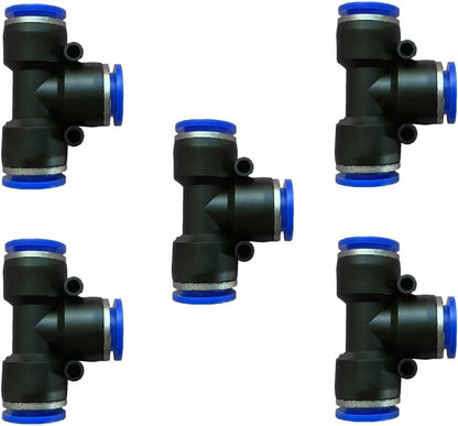 5 Pcs 1/2" x 1/2" x 1/2" Pneumatic T Shaped 3 Way Tube Reducer Connector, Quick Push to Connect Tee Fitting