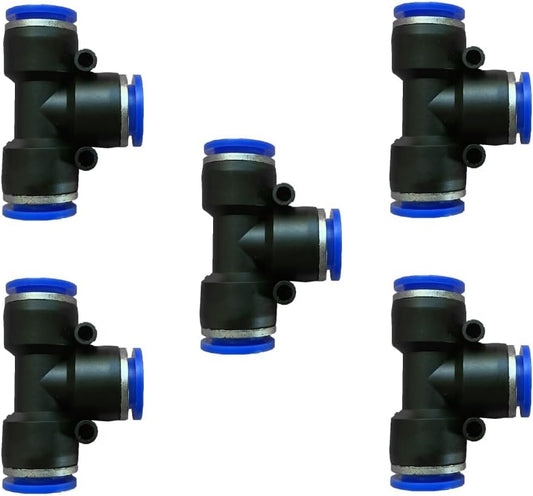 5 Pcs 1/2" x 1/2" x 1/2" Pneumatic T Shaped 3 Way Tube Reducer Connector, Quick Push to Connect Tee Fitting