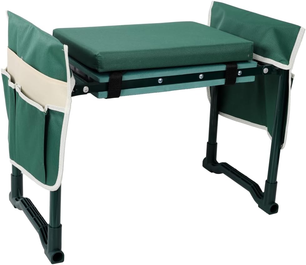 Garden Kneeler and Seat Bench with 2 Free Tool Pouch, Foldable Stool, EVA Foam Pad, with an Extra Soft Wider Cushion, and Large Tool Bag for Gardeninng Lovers