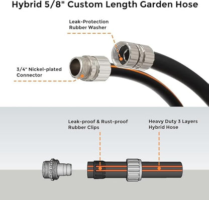 Giraffe Tools Leader Hose 12ft x 5/8", Custom Length, Heavy Duty, No Kink, Flexible, Rubber Garden Hose, Leakproof Water Hose with Male to Female Fittings, 600 Burst PSI