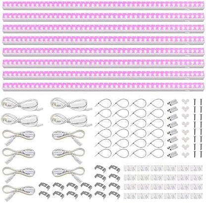 Barrina T5 Grow Lights, Full Spectrum, 2ft 80W (8 x 10W, 500W Equivalent), LED Grow Light Bulbs, Plant Lights for Indoor Plants, Greenhouse, Plug and Play, Pink, 8-Pack