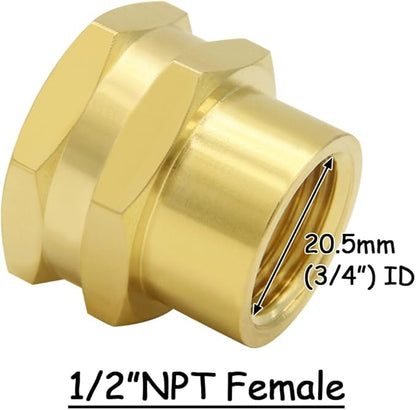 2PCS Brass Garden Hose Adapter 3/4"GHT Female to 1/2"NPT Female Thread Reducer Water Hose Nipple Reducing Convert Pipe Fittings Connector