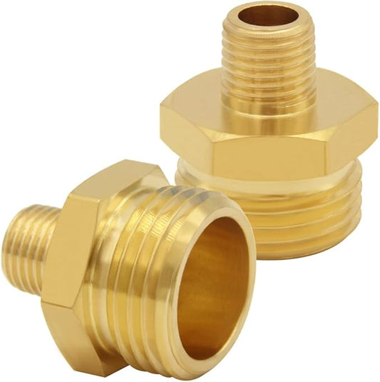 2PCS Brass Garden Hose Adapter 3/4"GHT Male to 1/4"NPT Male Thread Reducer Water Hose Nipple Reducing Convert Pipe Fittings Connector