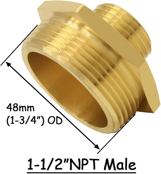 Brass Garden Hose Adapter 3/4"GHT Male to 1-1/2"NPT Male Thread Reducer Water Hose Nipple Reducing Convert Pipe Fittings Connector