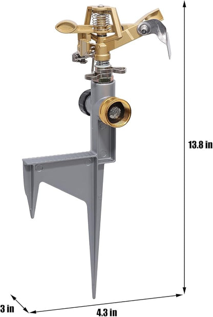 Biswing 2 Pack Impact Sprinkler Head on Metal Step Spike, Heavy Duty Zinc Alloy Lawn Sprinkler, Adjustable Coverage Nozzle on Sturdy Spike Base, 360 Degree Large Area Irrigation