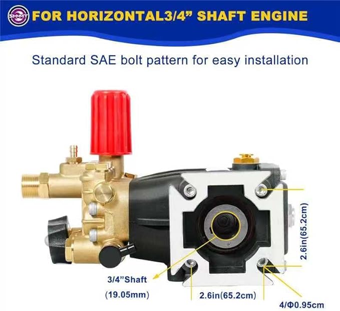 Pressure Washer Pump, 3/4" Shaft Horizontal Triplex Plunger, 3300 PSI, 3GPM, Replacement Power Washer Pumps Kit with 5 Nozzles