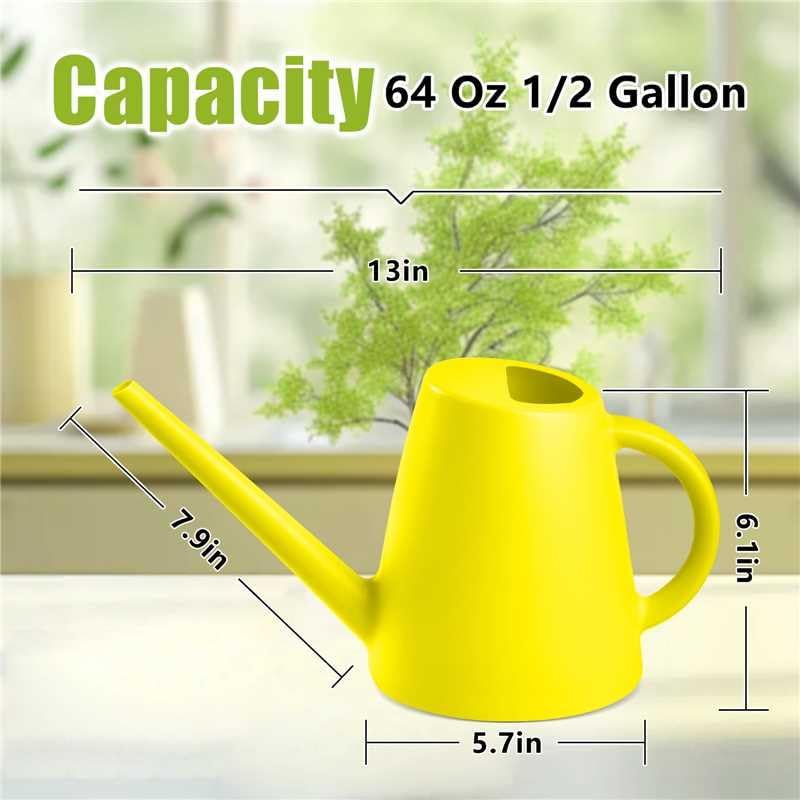 ZXJ Plant Watering Cans for Indoor and Outdoor Home Garden Plants - with Long Spout - Yellow - 1/2 Gallon