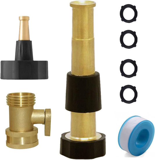 Garden Hose Nozzle Bundle with Shut-Off Valve Set High-Pressure Heavy Duty Brass Adjustable Spray 3/4" GHT for Patio Garden Hose Sprayer (3PackSet)