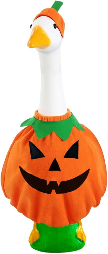 Helloween Porch Goose Outfits, 2 Pcs/Set Pumpkin Lawn Cement Goose Clothes, 23" Patio Yard Garden Geese Costume Decoration