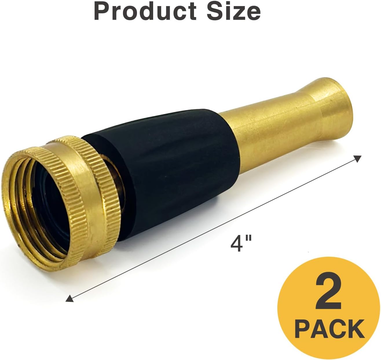 Brass Hose Nozzle Cyprium 4" Heavy Duty Water Hose Nozzle with Rubber Grip High Pressure Brass Nozzle for Garden Hose Cleaning Car Watering Flowers Cleaning Ground 2 PCs