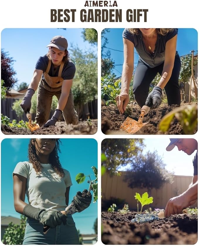 Aimerla Gardening Tool Set of 5 Heavy Duty Aluminum Garden Tools with Non-Slip Rubber Grip, Fashion Garden Bag, Durable Hand Tools for Garden, Weeding, Gardening Gifts for Women,Men - Daisy