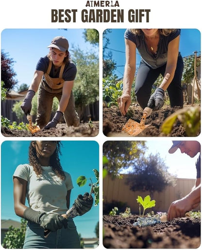 Aimerla Gardening Tool Set of 5 Heavy Duty Aluminum Garden Tools with Non-Slip Rubber Grip, Fashion Garden Bag, Durable Hand Tools for Garden, Weeding, Gardening Gifts for Women,Men - Daisy