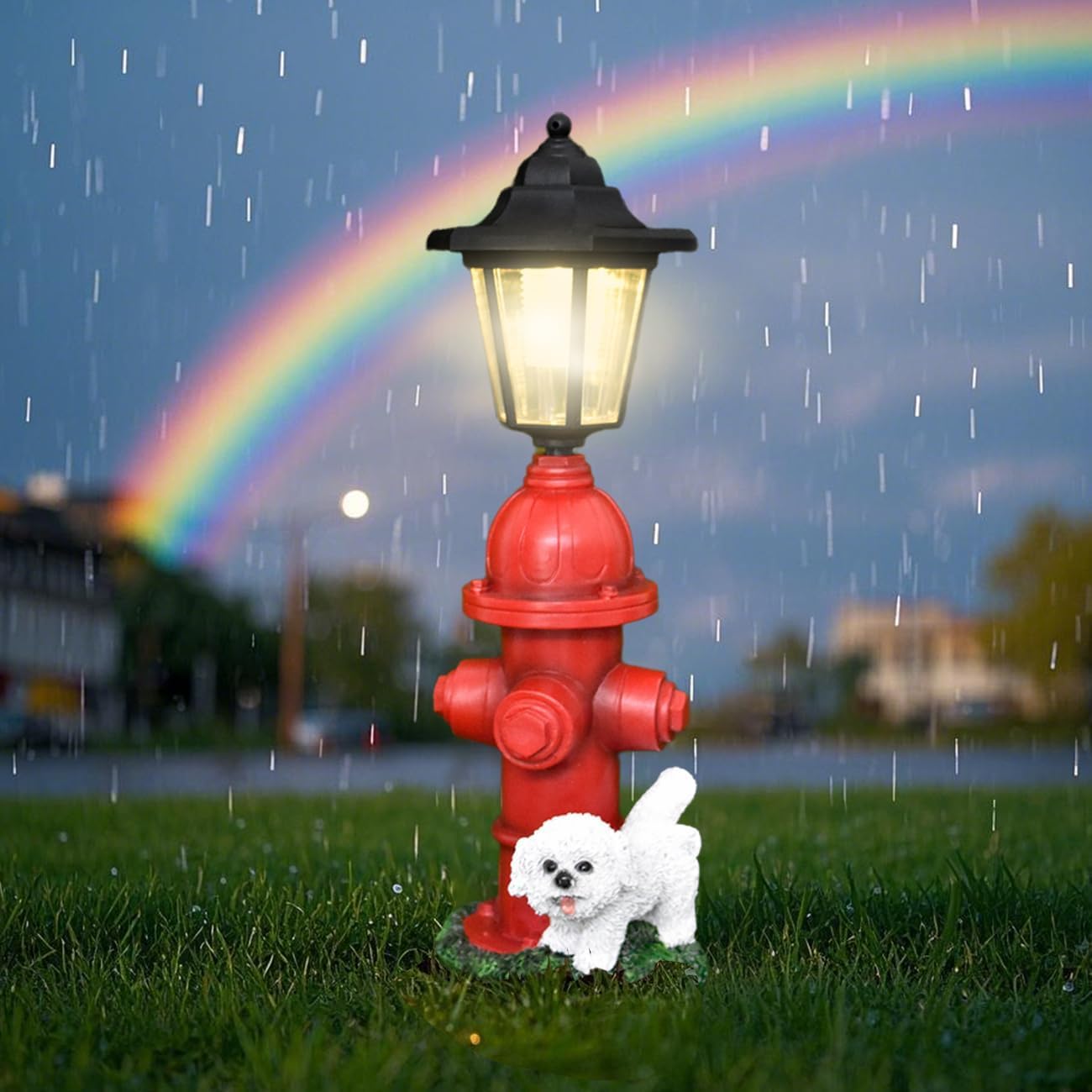 Solar Garden Outdoor Decor Funny Teddy & Fire Hydrant Statue with Lights, Outside - Charming Outdoor Decorations for Patio Yard Lawn Walkway Ornaments Ideal Gifts for Nature Enthusiasts