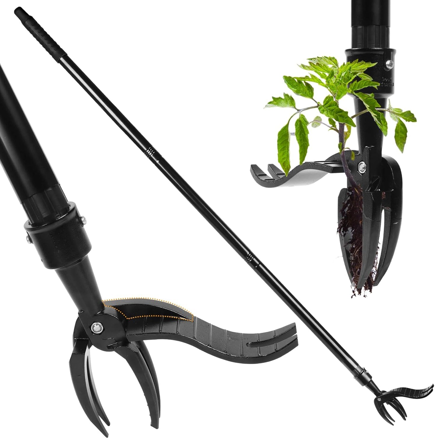 Manual Weed Puller Tool - Reinforced 4-Claw Steel Head - Updated Version Efficient Weed Remover with Long Handle for Garden Weeding Easily Remove Weeds Effortlessly Without Kneeling