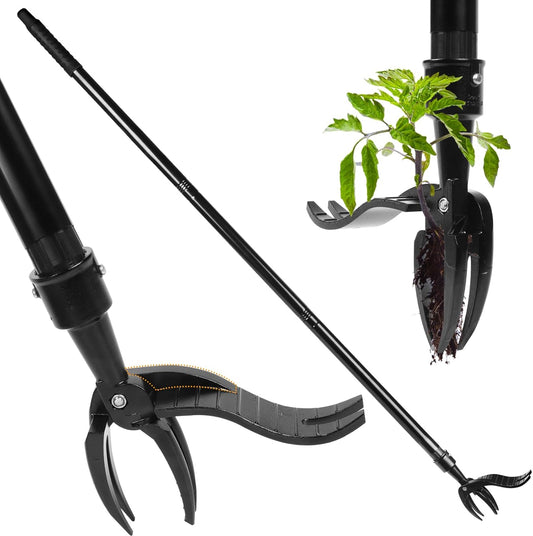 Manual Weed Puller Tool - Reinforced 4-Claw Steel Head - Updated Version Efficient Weed Remover with Long Handle for Garden Weeding Easily Remove Weeds Effortlessly Without Kneeling