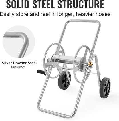 VEVOR Hose Reel Cart, Hold Up to 175 ft of 5/8’’ Hose (Hose Not Included), Garden Water Hose Carts Mobile Tools with Wheels, Heavy Duty Powder-coated Steel Outdoor Planting for Garden, Yard, Lawn