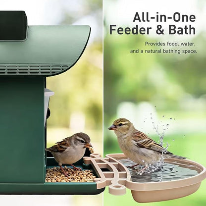 ChirpingPal™ AI Smart Bird & Hummingbird Feeder with Camera | 2.5K HD Live View & Photos | Night Vision | 10,000+ Species ID | Solar-Powered with Built-in Battery | with Bird Bath Kit | Sage Green