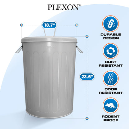 Plexon Large Metal Trash Can with Lid 20 Gallon, Decorative Outdoor Trash Can Heavy Duty Galvanized Metal Bucket with Lid for Garage Workshop Ash Storage Farmhouse, Gray 6 Pack