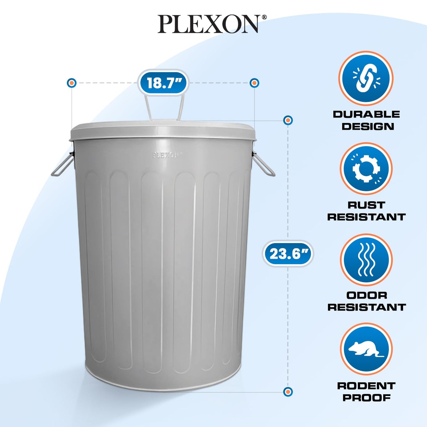 Plexon Large Metal Trash Can with Lid 20 Gallon, Decorative Outdoor Trash Can Heavy Duty Galvanized Metal Bucket with Lid for Garage Workshop Ash Storage Farmhouse, Gray 3 Pack