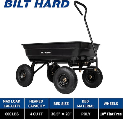 BILT HARD 600 lbs Poly Garden Dump Cart with 180° Rotating Handle, 4 Cu.Ft. Capacity Heavy Duty Garden Carts with No Flat Tires for Yard, Outdoor