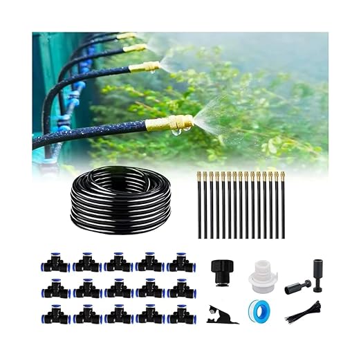 New drip Irrigation kit, Automatic Garden Watering System, Quick Connector and 360-degree Bending Dropper atomizing Copper Nozzle, Garden Plant Lawn Courtyard Watering System. (15 Spray nozzles)