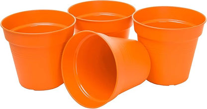 Mintra Home Garden Pots 4pk - Flowers, Herbs, Plants, Indoor, Outdoor, Colorful, Wholesale, Bulk (Orange, 15cm Diameter (5.9in))
