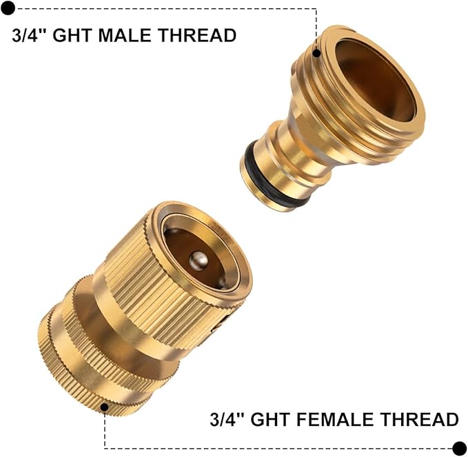Kesfitt Garden Hose Quick Connect 3/4 Inch GHT Solid Brass Hose Connector Adapter Kit Fitting No-Leak Water Hose Female and Male Adapter (4 Sets)