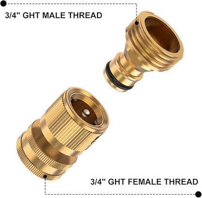 Kesfitt Garden Hose Quick Connect 3/4 Inch GHT Solid Brass Hose Connector Adapter Kit Fitting No-Leak Water Hose Female and Male Adapter (4 Sets)
