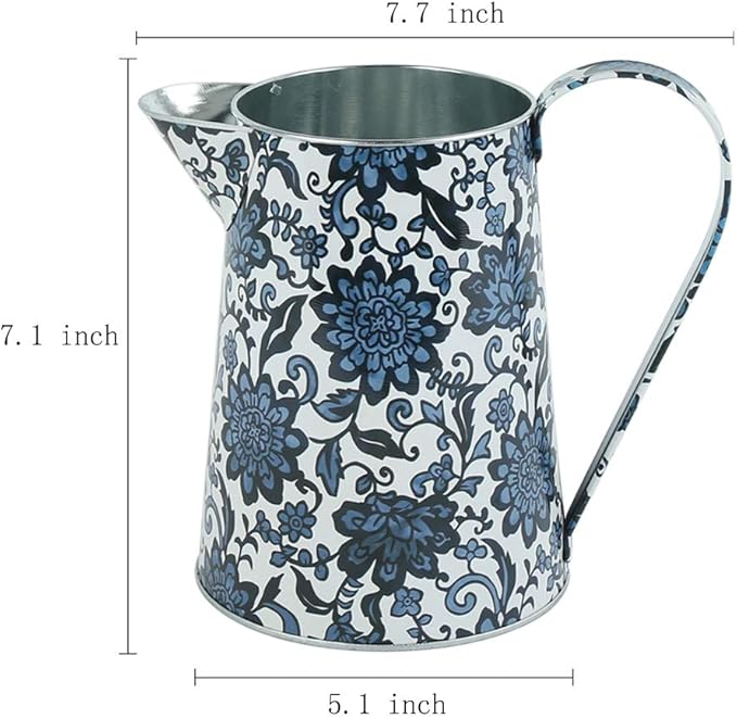 Shabby Chic Watering Can Galvanized Finish Metal Vase Country Rustic Pitcher Primitive Jug Decorative Flower Holder, 7.1" H