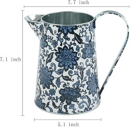 Shabby Chic Watering Can Galvanized Finish Metal Vase Country Rustic Pitcher Primitive Jug Decorative Flower Holder, 7.1" H