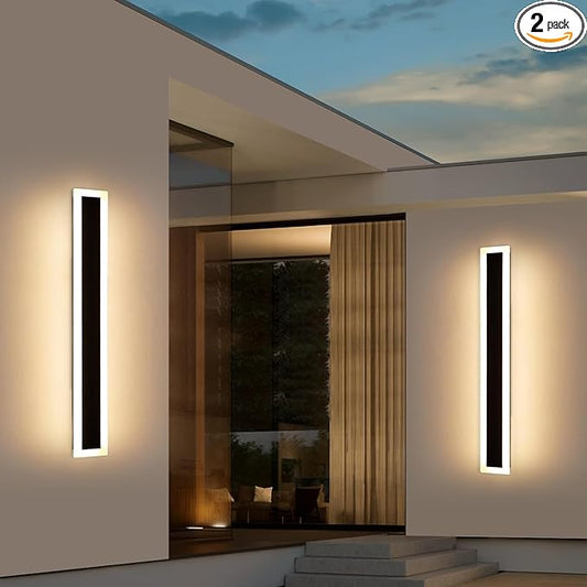 Upgrade Widened 2 Pack Modern Outdoor Wall Lights, 39.3inch Long Linear LED Wall Sconce, 3000K Warm White, IP65 Waterproof, 36W, Minimalist Black Exterior Lamp Fixture for Porch, Garden, Bathrooms