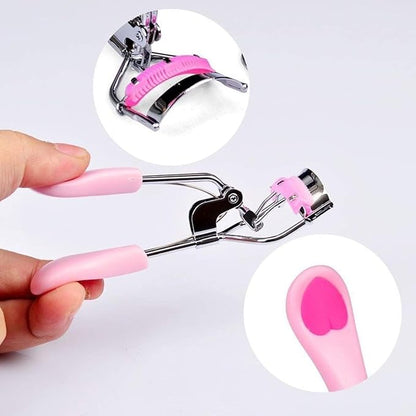 Stainless Steel Eyelash Curler with Built-in Comb Pinch Pain-Free Suitable for Any Eye Shapes and Sizes, with 5 Silicone Refill Pads (Peach Pink)