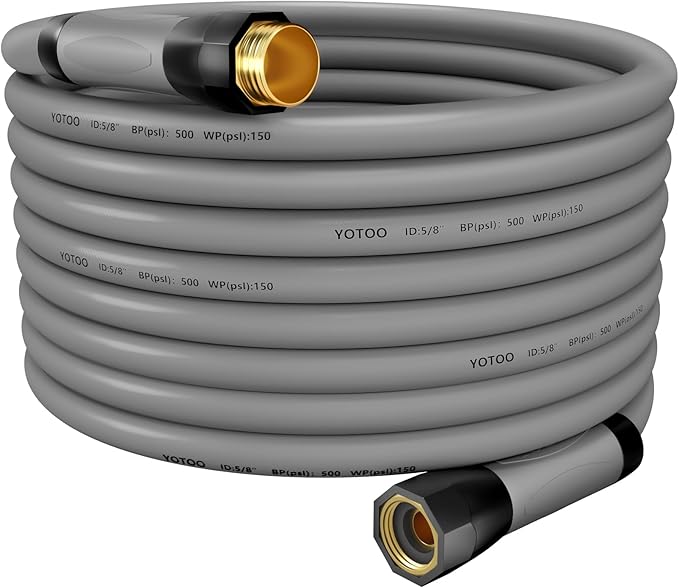 YOTOO Heavy Duty Hybrid Garden Water Hose 5/8-Inch by 75-Feet 150 PSI Kink Resistant, Flexible with Swivel Grip Handle and 3/4" GHT Solid Brass Fittings, Gray