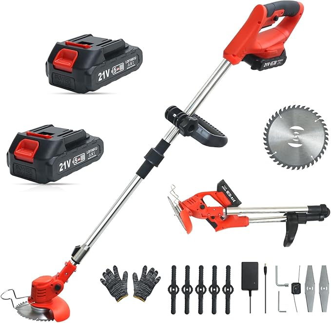 Cordless Weed Wacker,Electric Weed Eater,2 Batteries,Grass Trimmer Cordless,Weed Erimmer Red