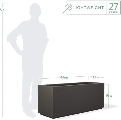 PolyStone Milan Tall Modern Outdoor/Indoor Rectangular Trough Planter, 46" L X 17" W X 19" H, Lightweight, Heavy Duty, Weather Resistant, Polymer Finish, Commercial and Residential (Slate Gray)
