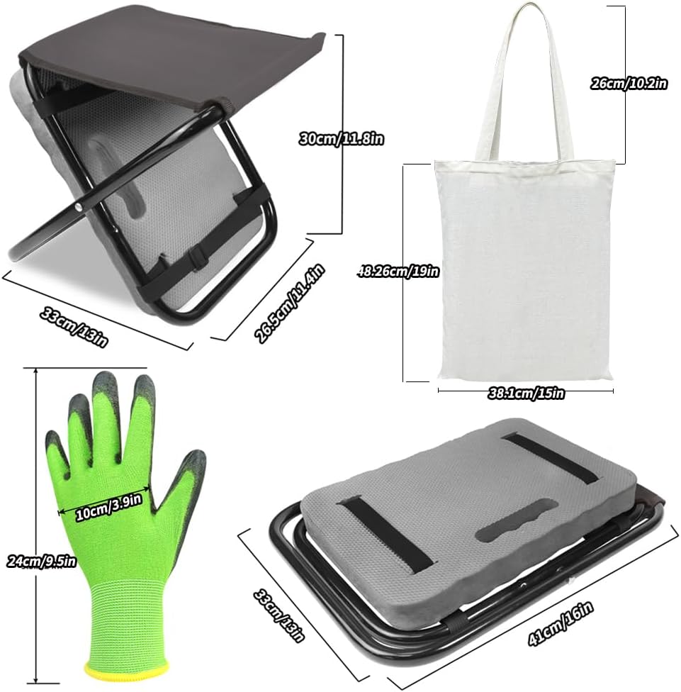 Garden Kneeler and Seat 2 in 1, Thick Soft Kneeling Pad and Foldable Gardening Stool with Gardenig Glove and Carry Tote Bag, Gardening Gifts for Women, Seniors, Mum and Dad (Grey)