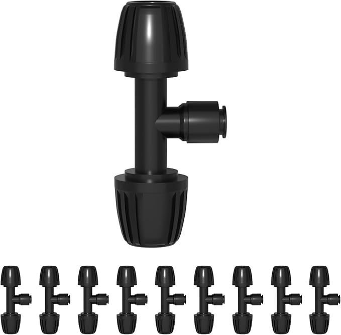 Bonviee 10 Pack 1/2” to 1/4” Reducing Tee Connectors, Push-to-Connect Quick Install Drip Irrigation Fittings, Leak-Proof Tee Adapters for Splitting 1/2” Tubing to 1/4”, for Garden, Lawn, Greenhouse